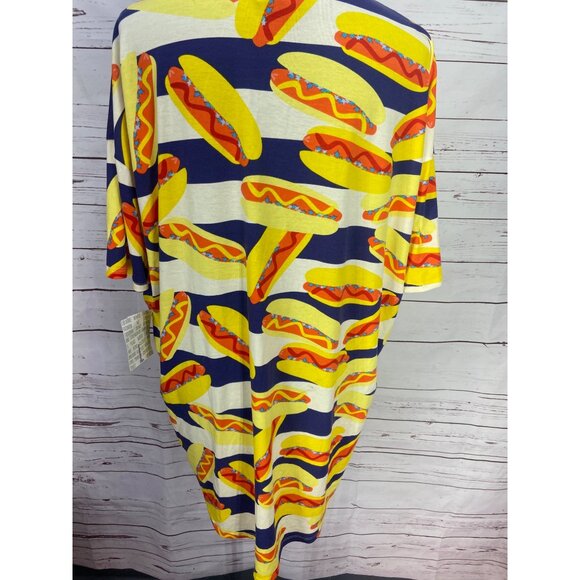 LulaRoe Hotdog Irma Hi Low Tee Women Large Casual 4th July Summer Novelty Top - Picture 3 of 7